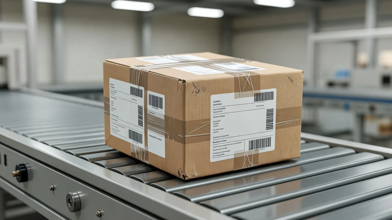 Caixa de encomenda internacional com etiquetas de alfândega
