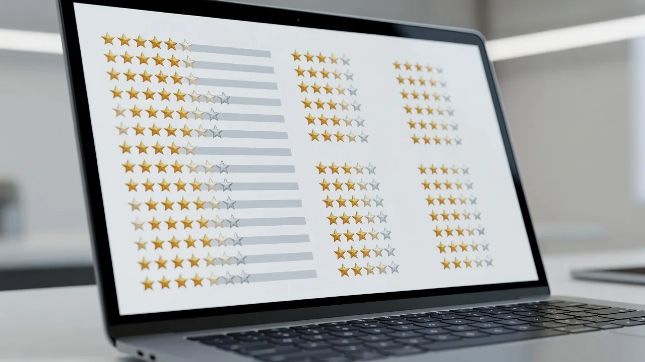 Painel com avaliações e notas de reputação de loja online